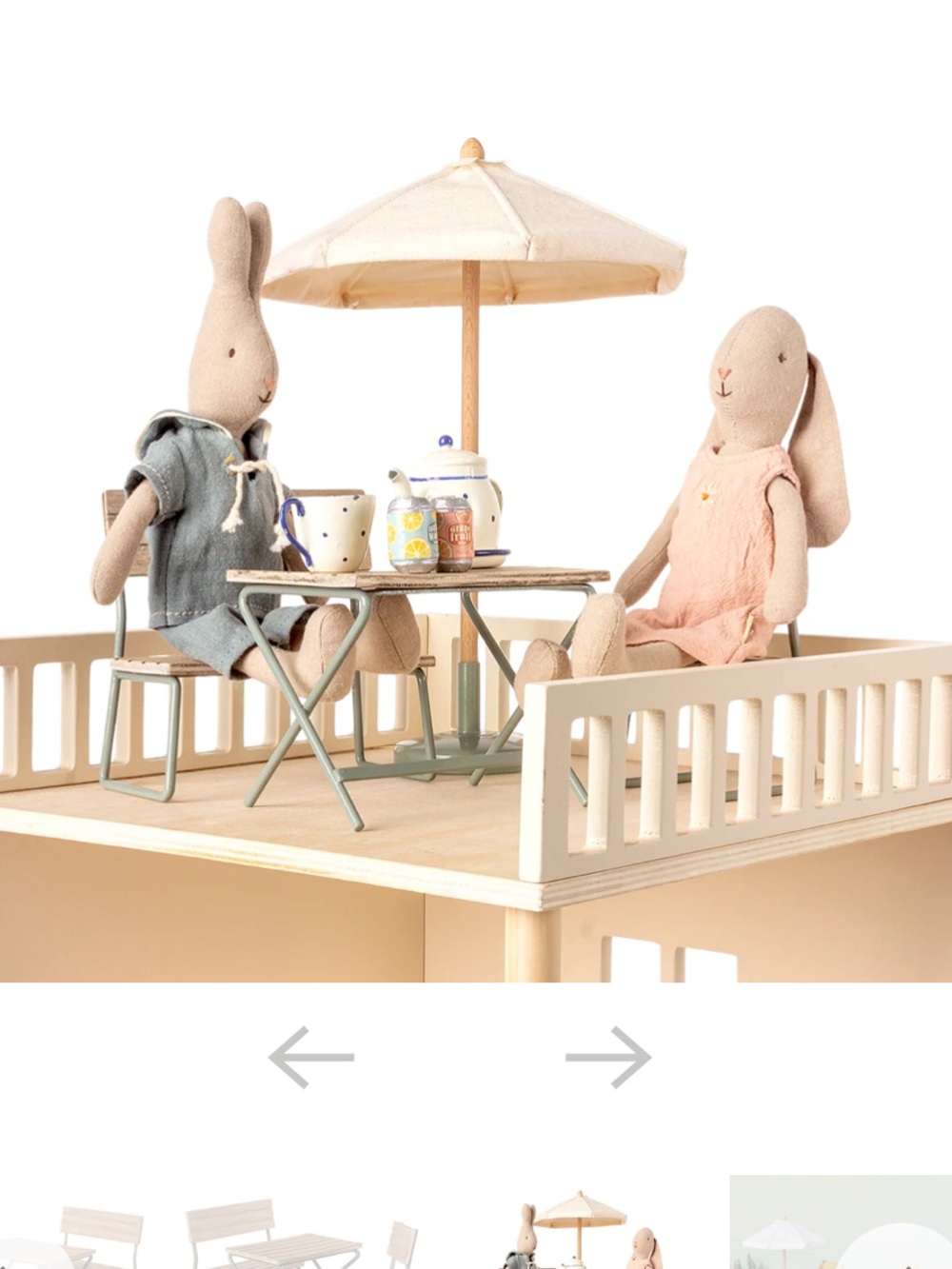 Maileg outdoor garden set Miniature Pink Patio Bistro Set - Table bench Chair - Picture 5 of 10